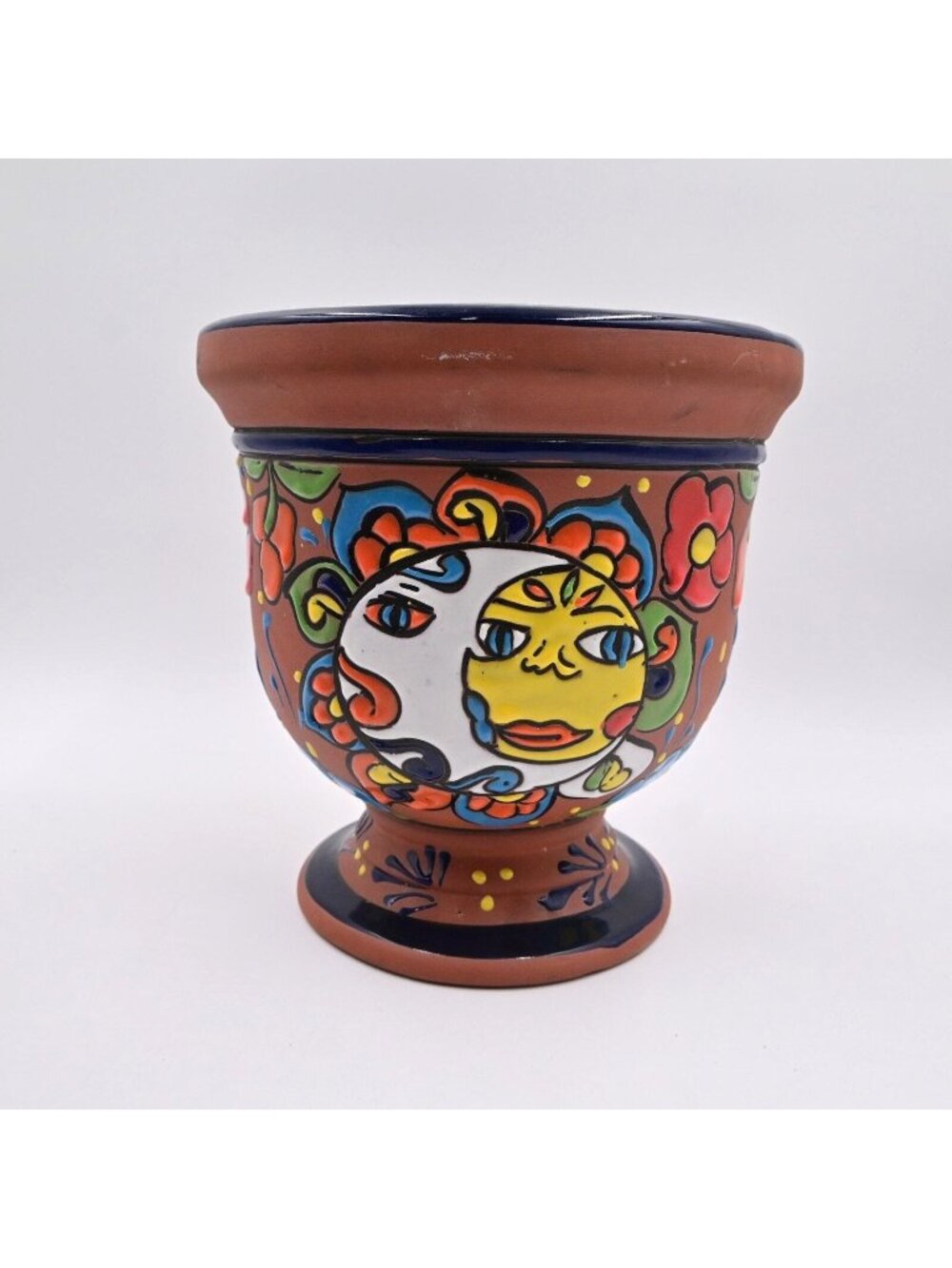 Mexican Talavera Terracotta Hand Painted Pottery Pot 10"